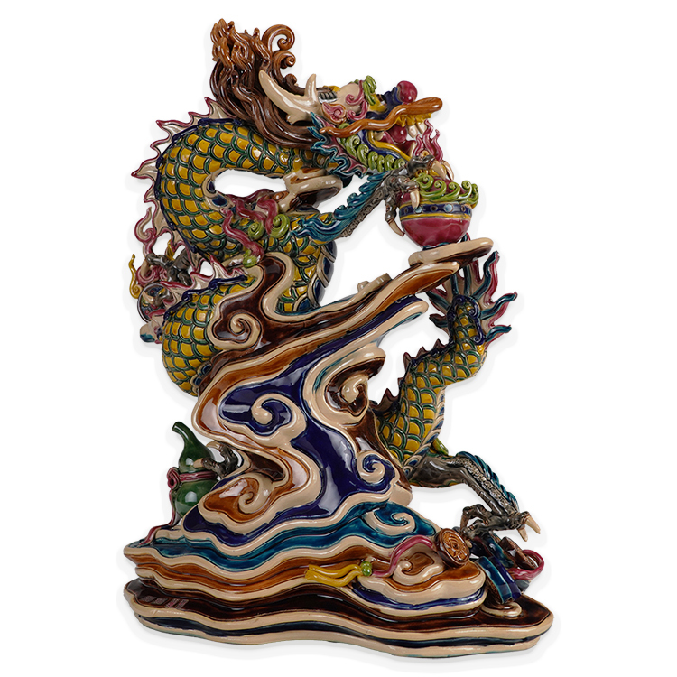 鹿港窯禮品館│台灣國寶交趾陶 - 唯我獨尊龍擺飾,增添居家風水與藝術魅力