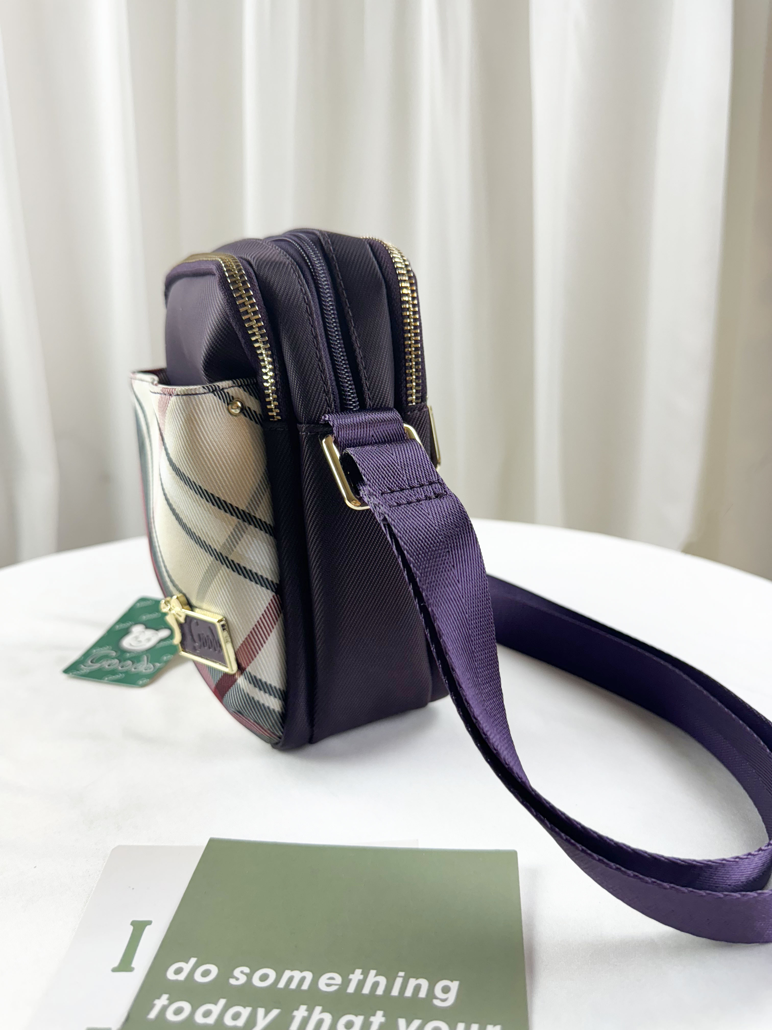 GOODS 紫格紋拼色防潑水手機袋 / 側背包 #2499