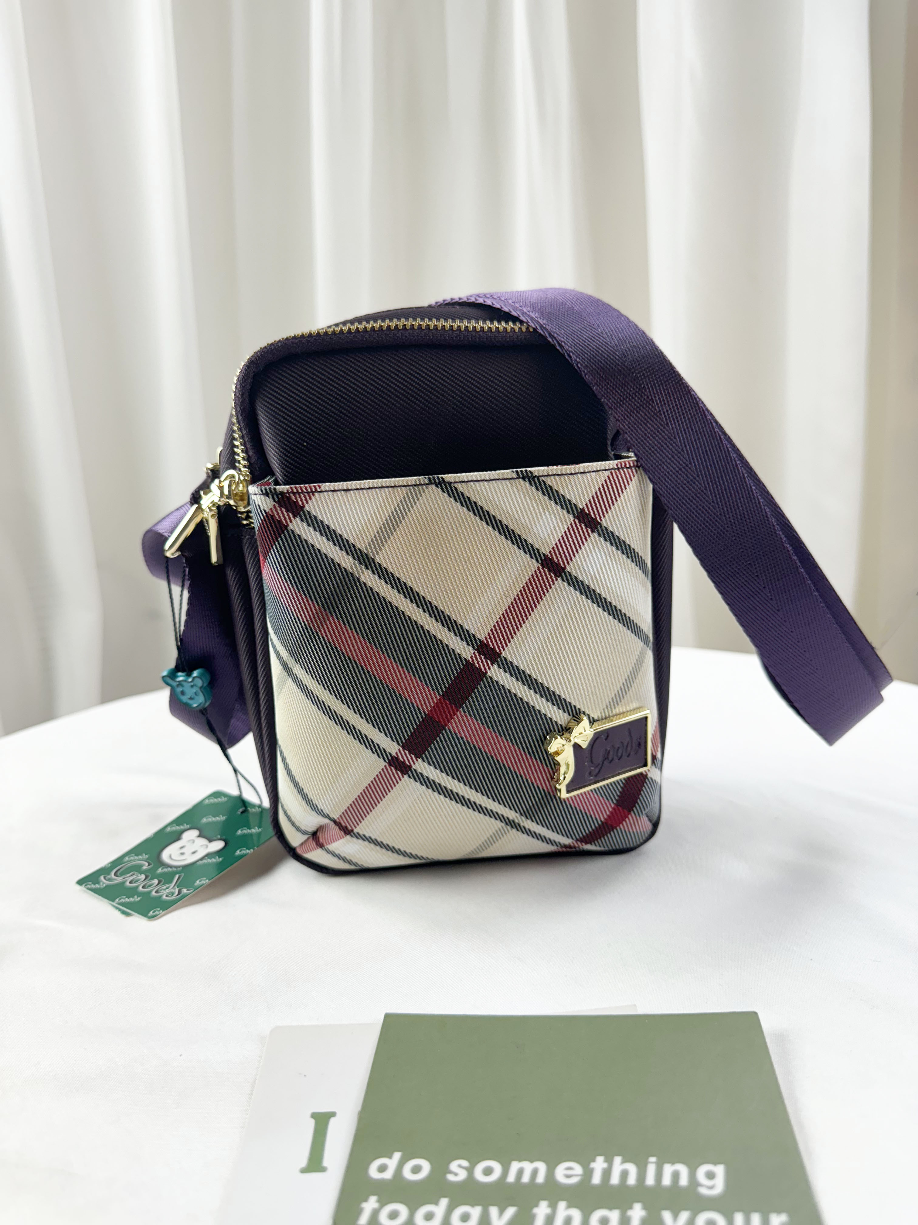 GOODS 紫格紋拼色防潑水手機袋 / 側背包 #2499