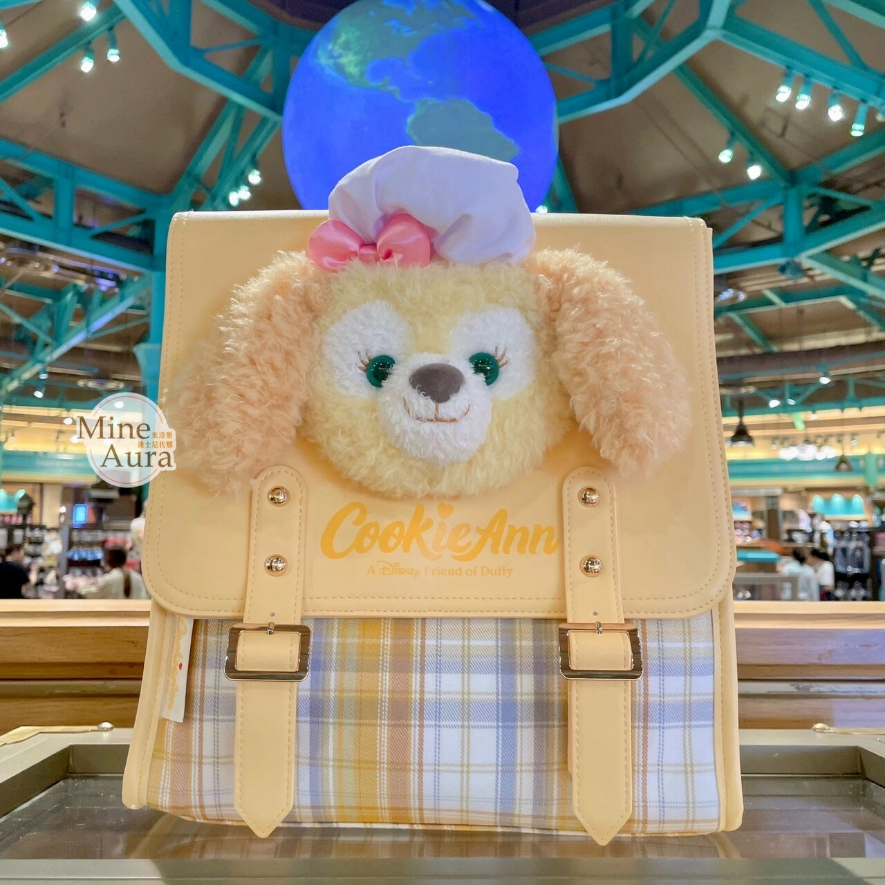 學院風系列 可琦安 餅乾 CookieAnn 絨毛大頭造型 格紋 後背包 -上海迪士尼樂園