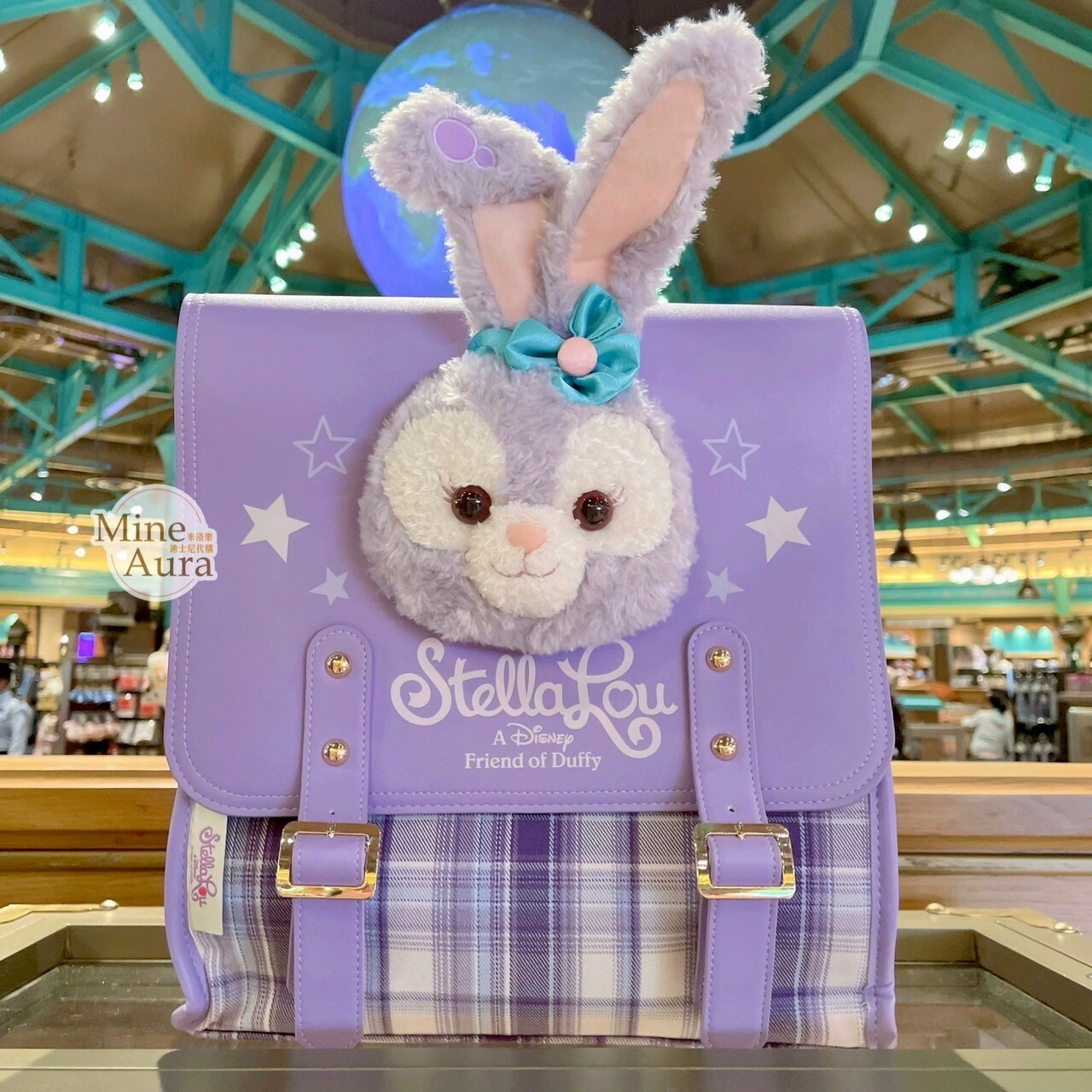學院風系列 史黛拉露 星黛露 StellaLou 絨毛大頭造型 格紋 後背包 -上海迪士尼樂園