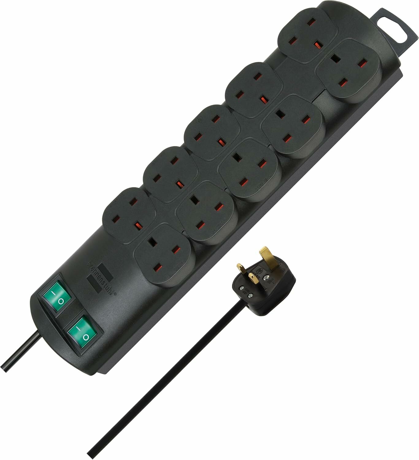 Brennenstuhl Primera-Line 10-way Extension Lead (Power strip with 2 switches for 5 sockets each and 2m cable) Black - 1153303120