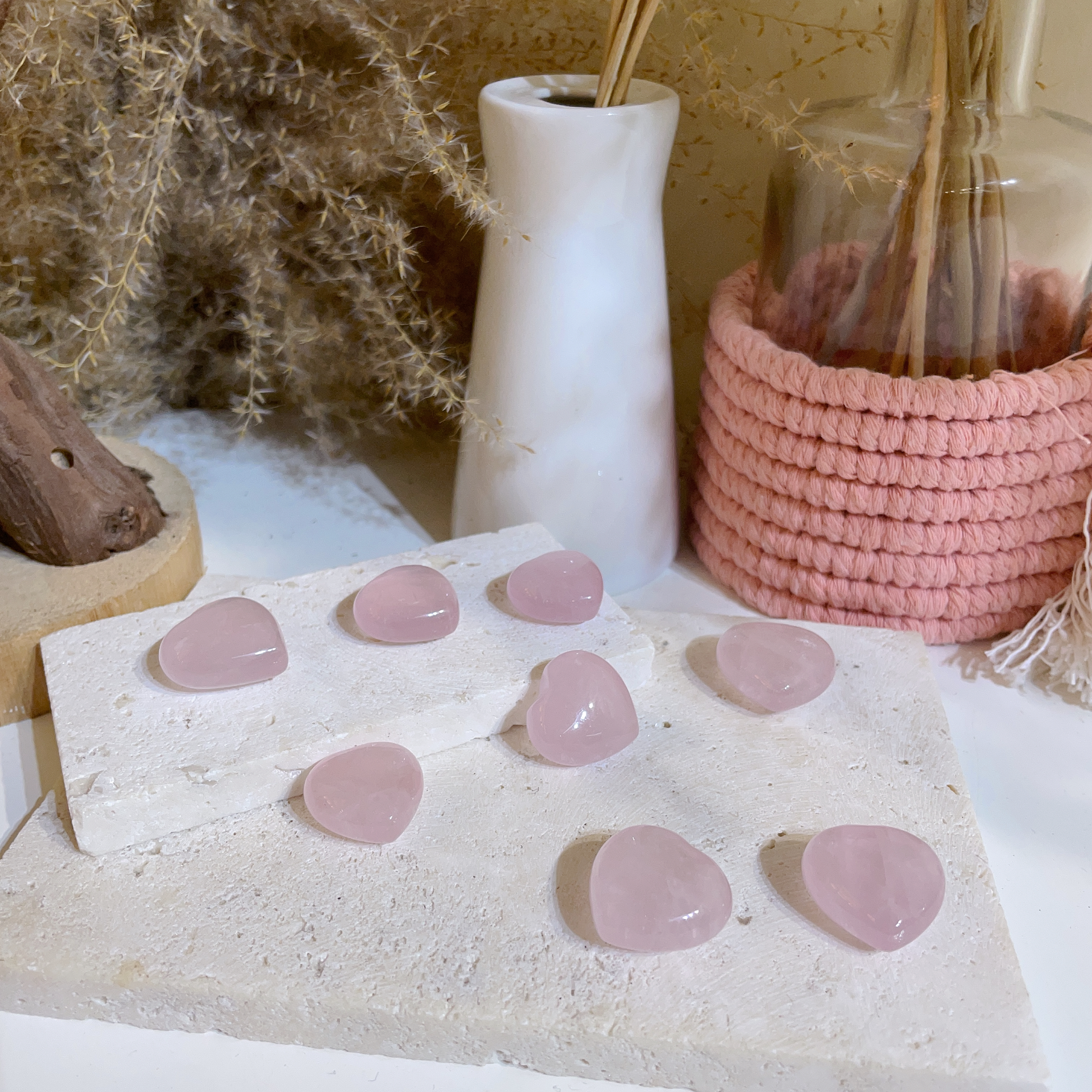 粉晶細心心擺件 2粒