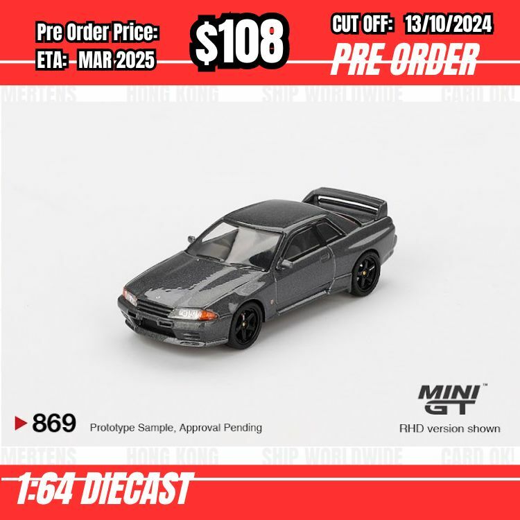 PO-$108 * Mini GT * 1:64 #869 Nissan Skyline GT-R (R32) Nismo Gunmetal W/ Matsuda Figure Tsugio Matsuda Collection [OD29/09]