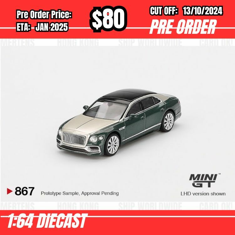 PO-$80  * Mini GT * 1:64 #867 Bentley Flying Spur White Sand Verdant RHD [OD29/09]
