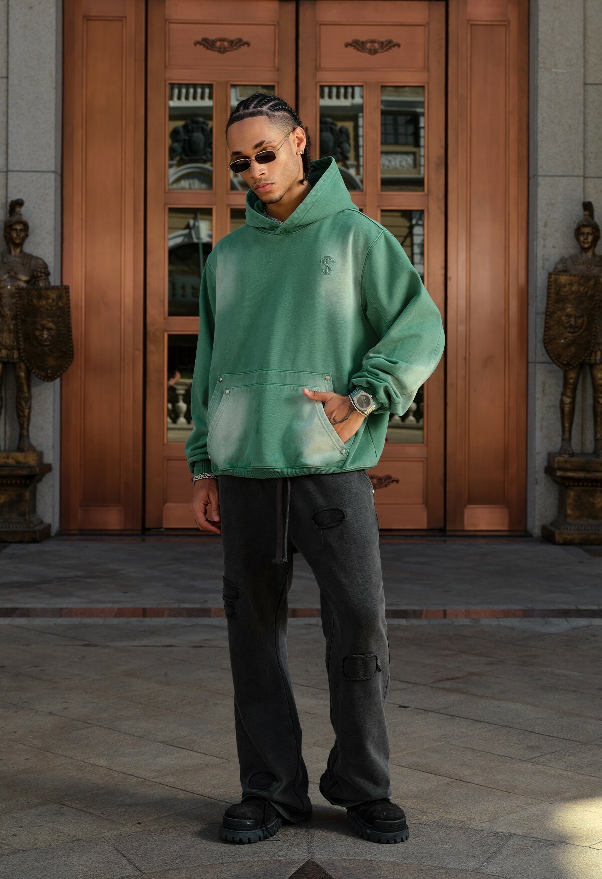 STK SmallTownKid 雙口袋解構 鉚釘帽T