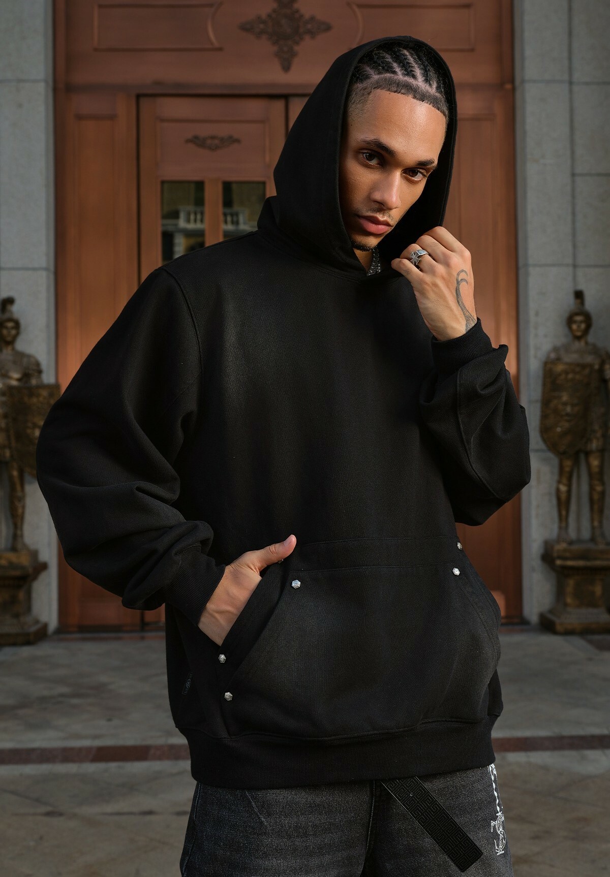 STK SmallTownKid 雙口袋解構 鉚釘帽T