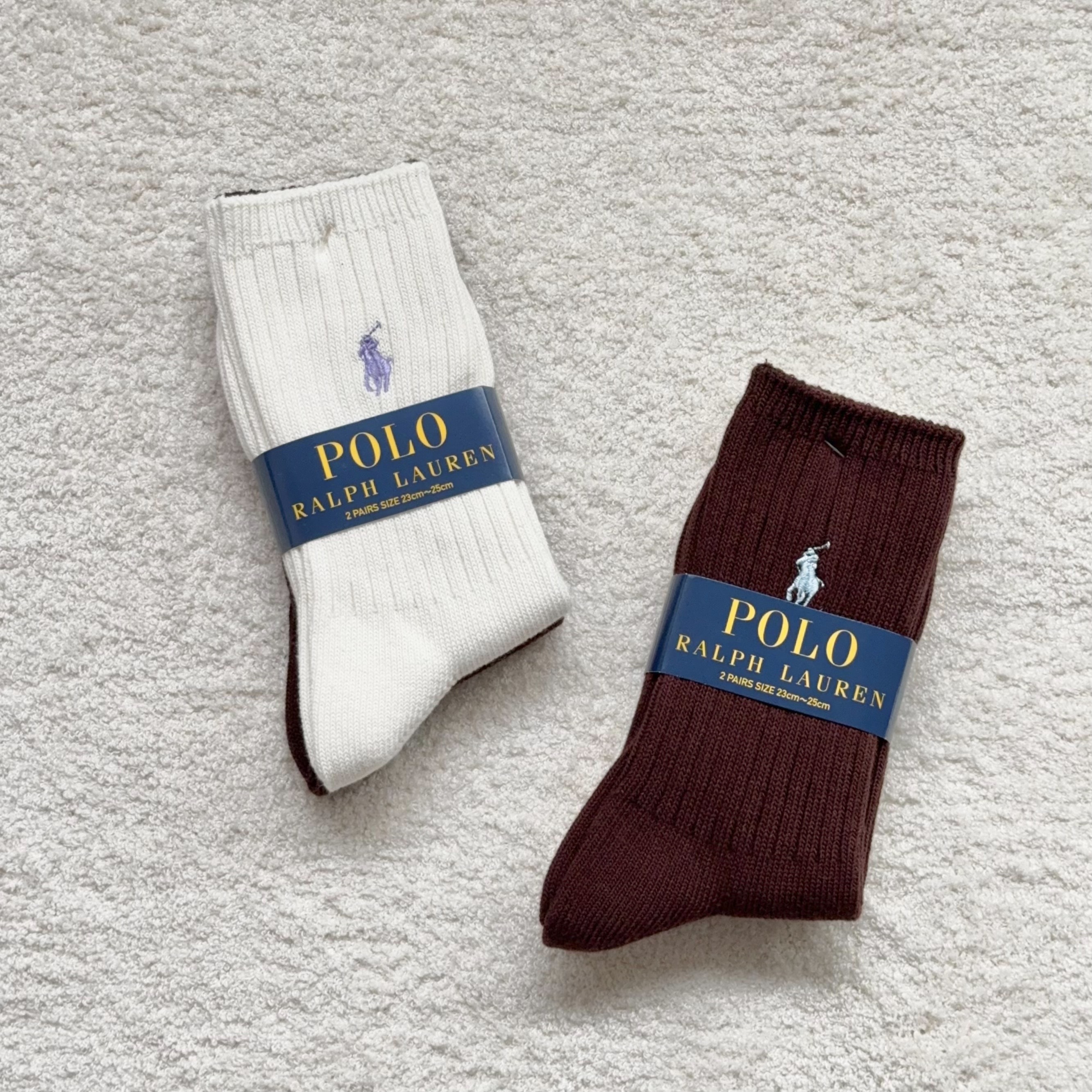 現貨┃日本限定 POLO RALPH LAUREN Socks 長襪 羅紋 刺繡 咖啡色 米白 兩雙一組
