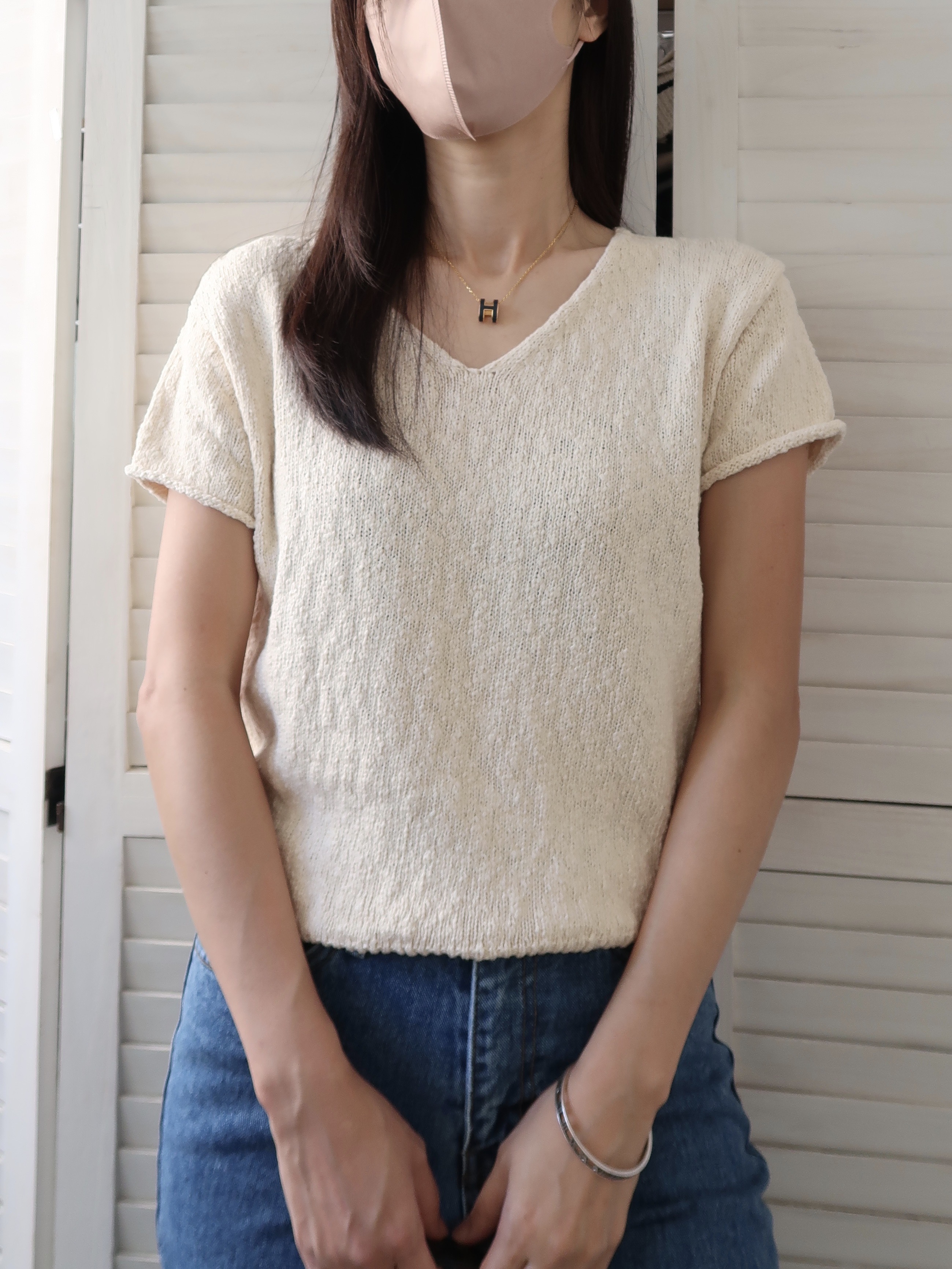 2026 春季款 V領厚身棉織短袖
