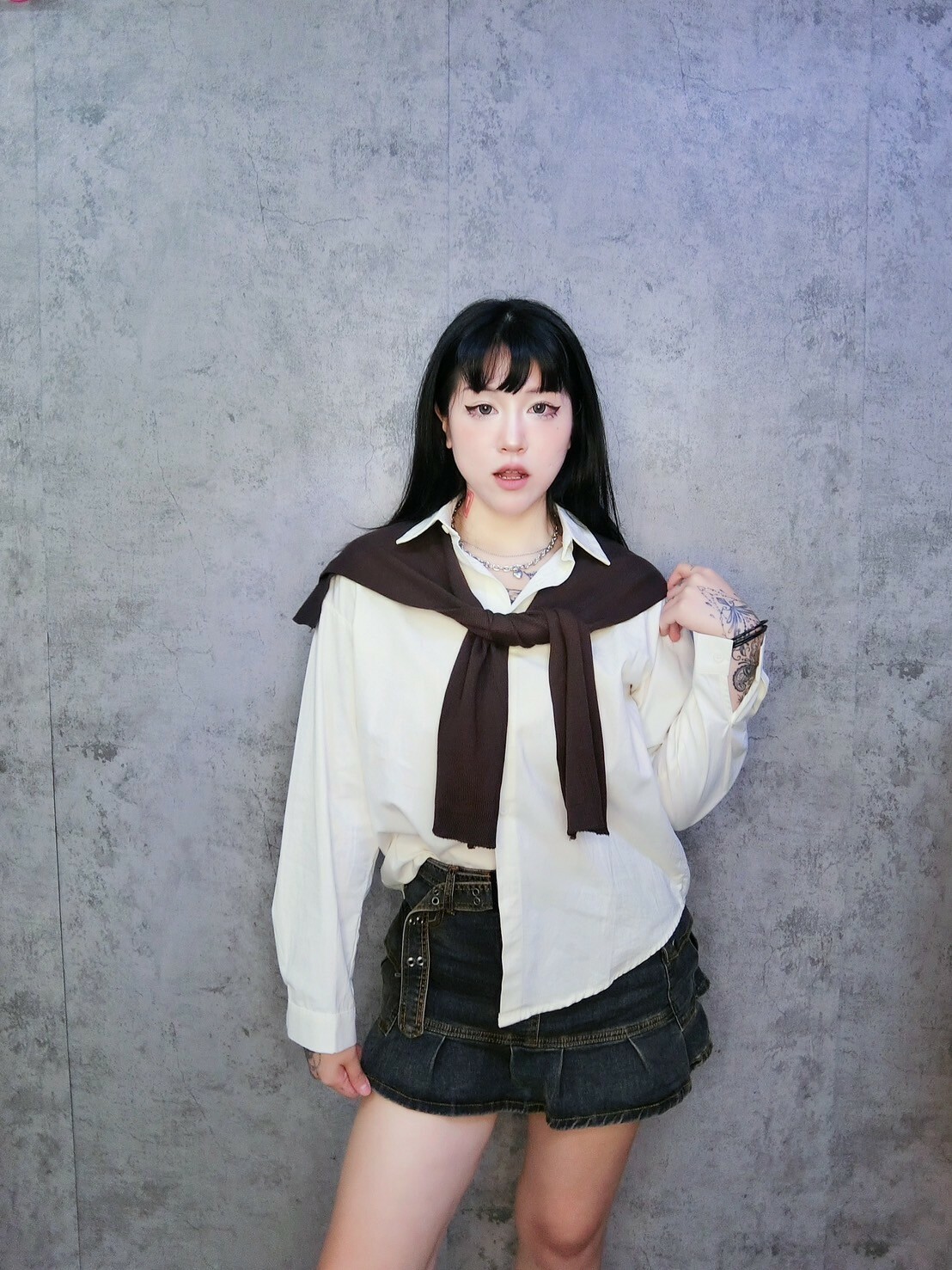 學院風真襯衫+披肩兩件套