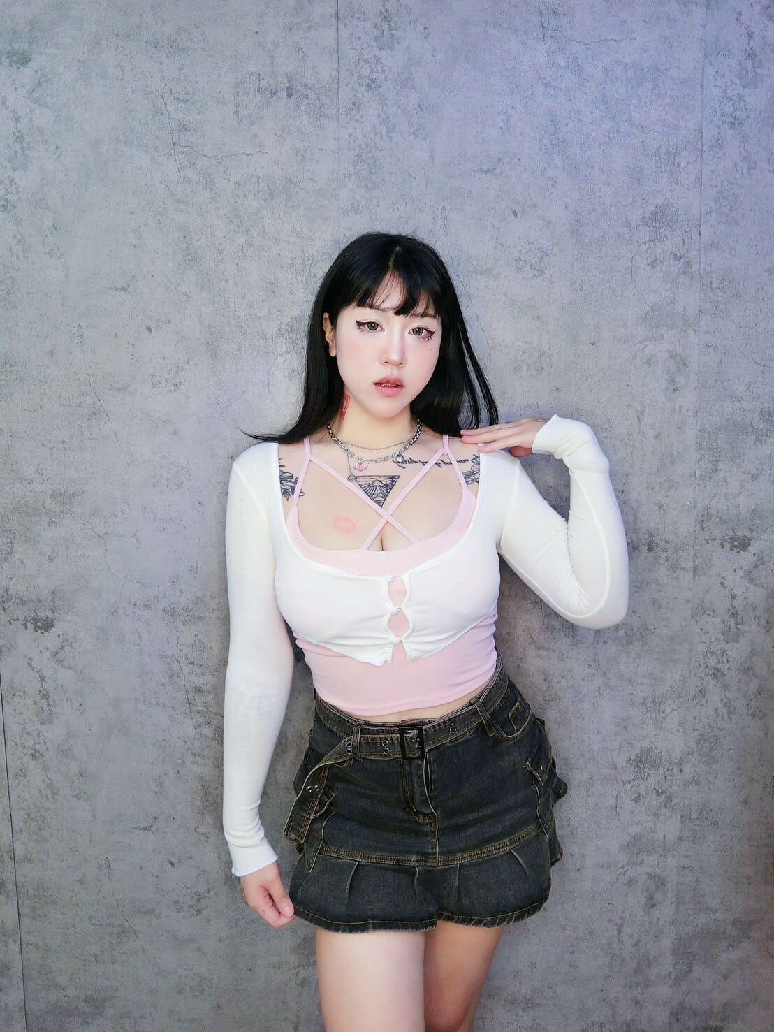 薄長袖小外套+交叉爆乳背心套組