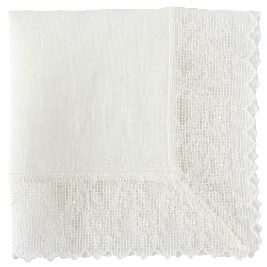 白色亞麻蕾絲手巾＿A