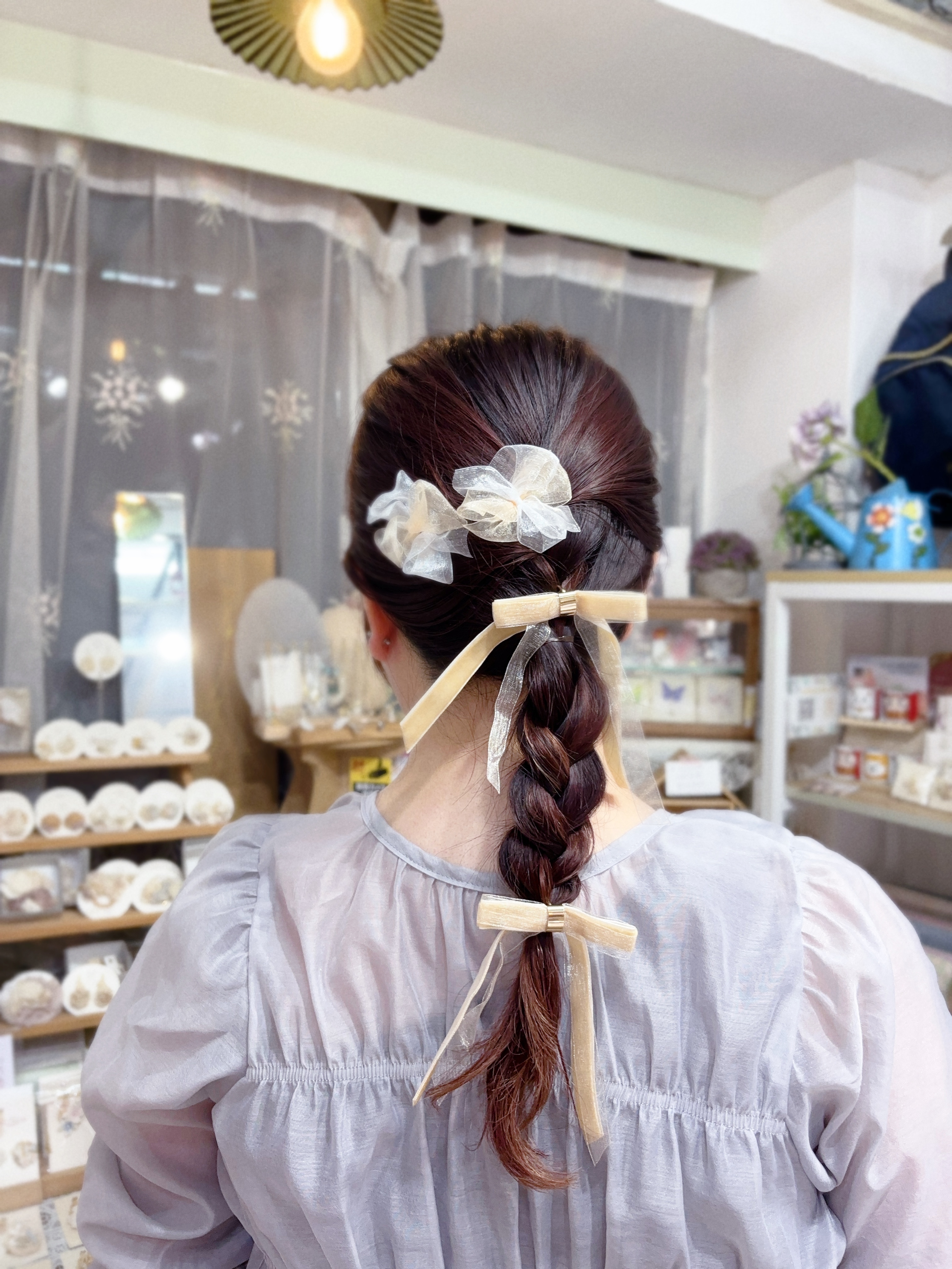 絨面蝴蝶結髮圈插& upin set