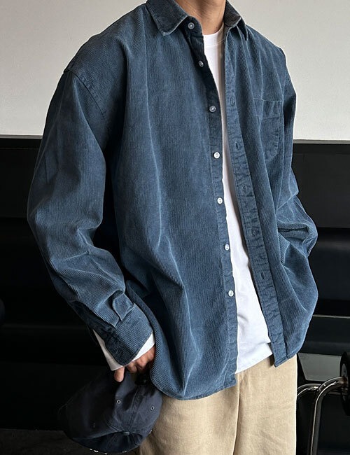 寬鬆燈芯絨長袖襯衫(4色)