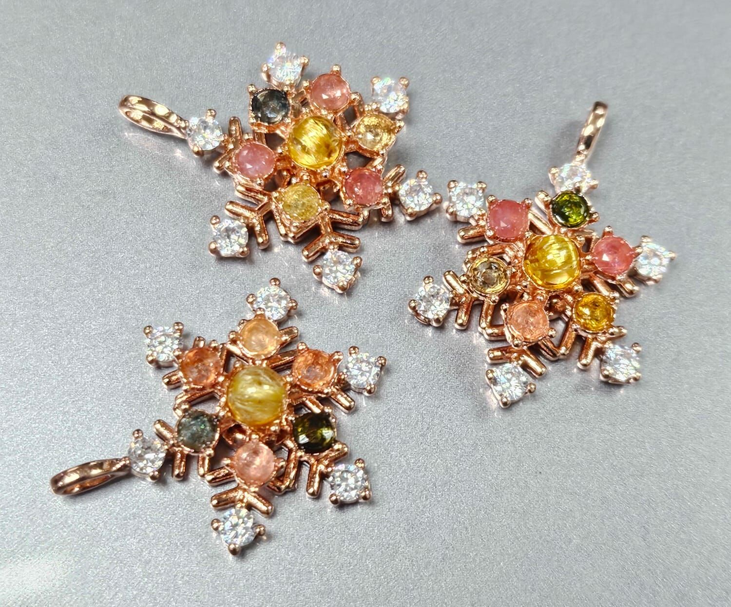 🔮能量水晶🔮彩碧璽鋯石雪花轉動吊墜 (H9 C642）