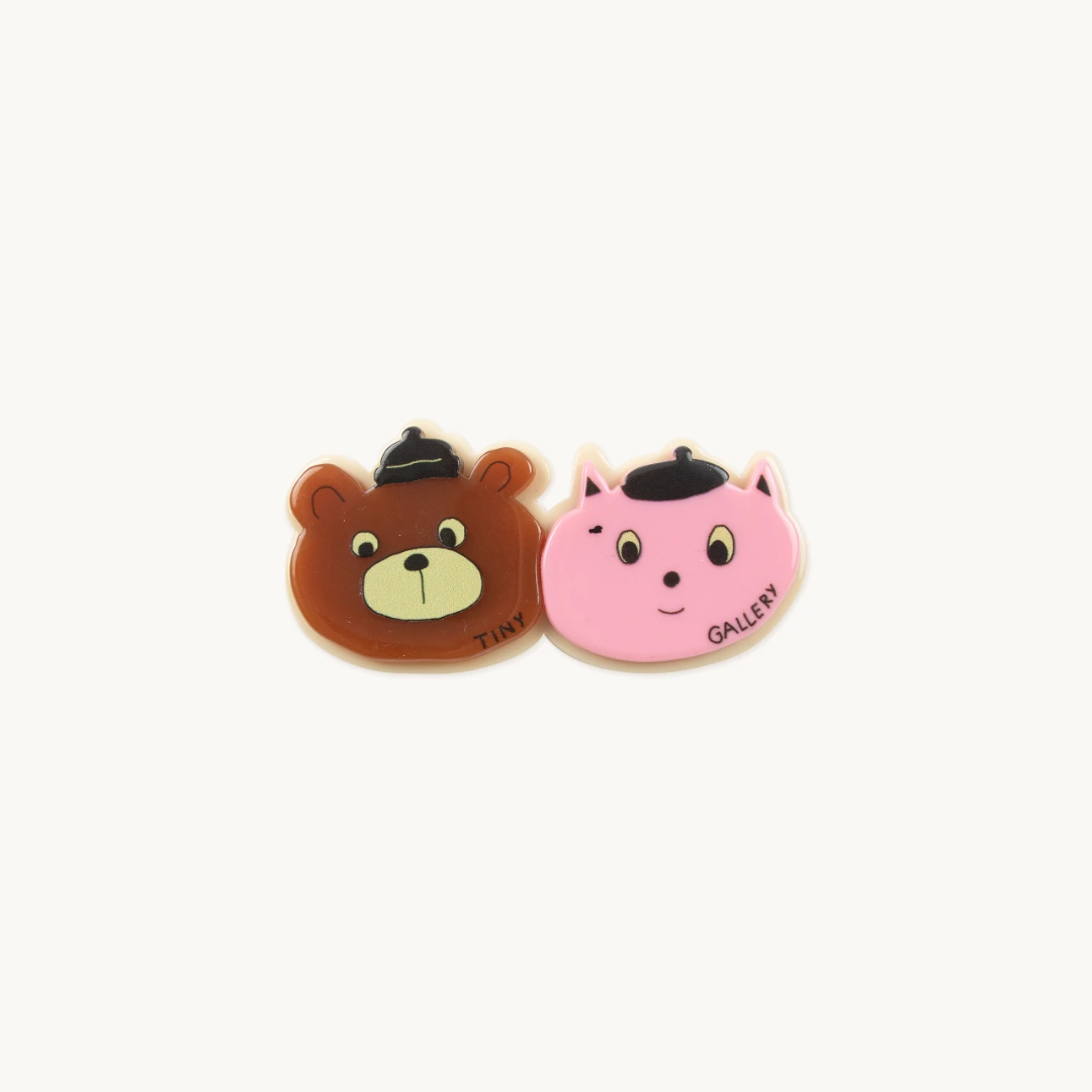TINYCOTTONS│Bear and cat big clip小熊與貓咪髮夾．Brown/Peach