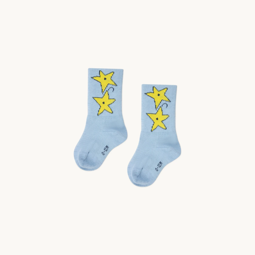 TINYCOTTONS│Impressions medium socks星星中筒襪．Metallic sky blue