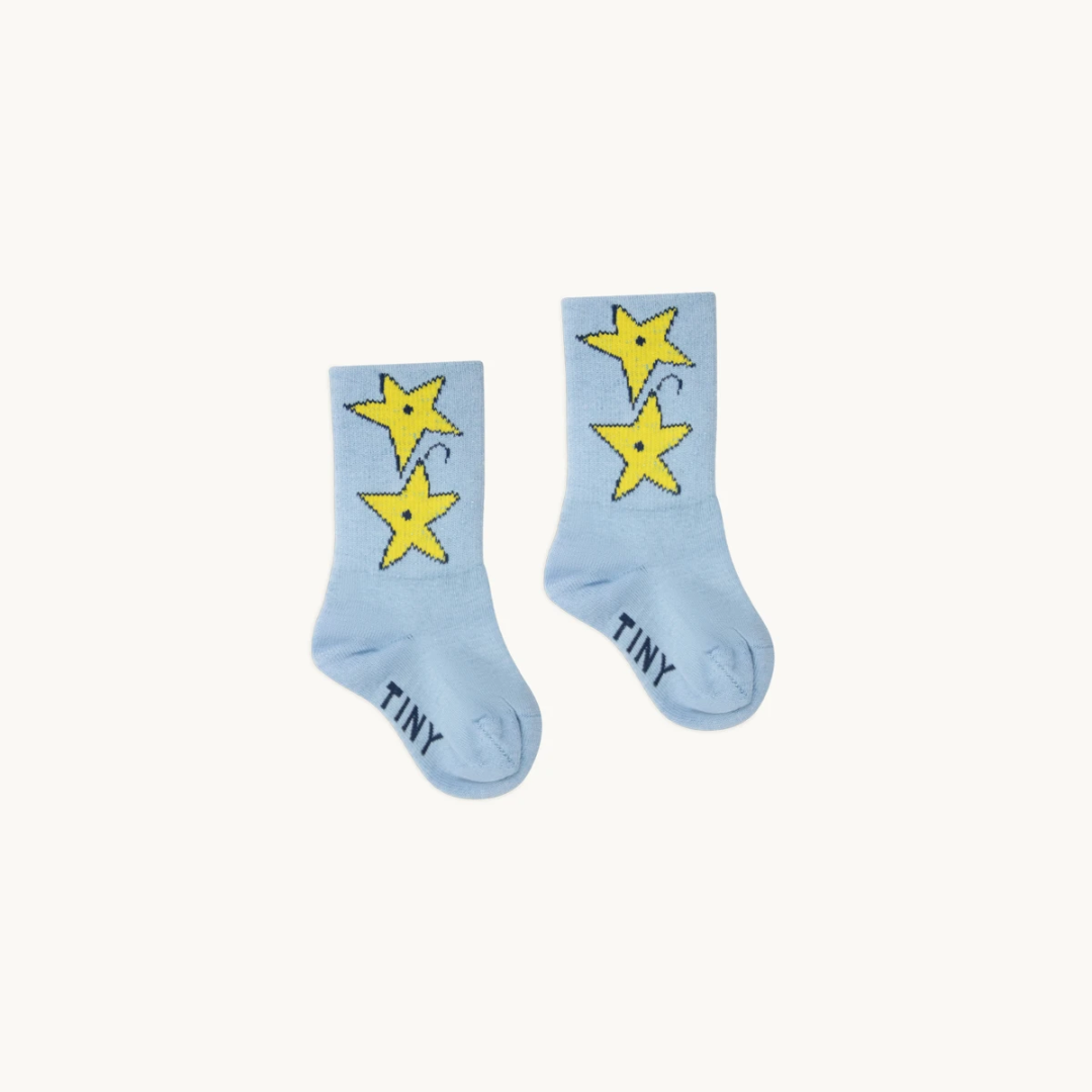TINYCOTTONS│Impressions medium socks星星中筒襪．Metallic sky blue