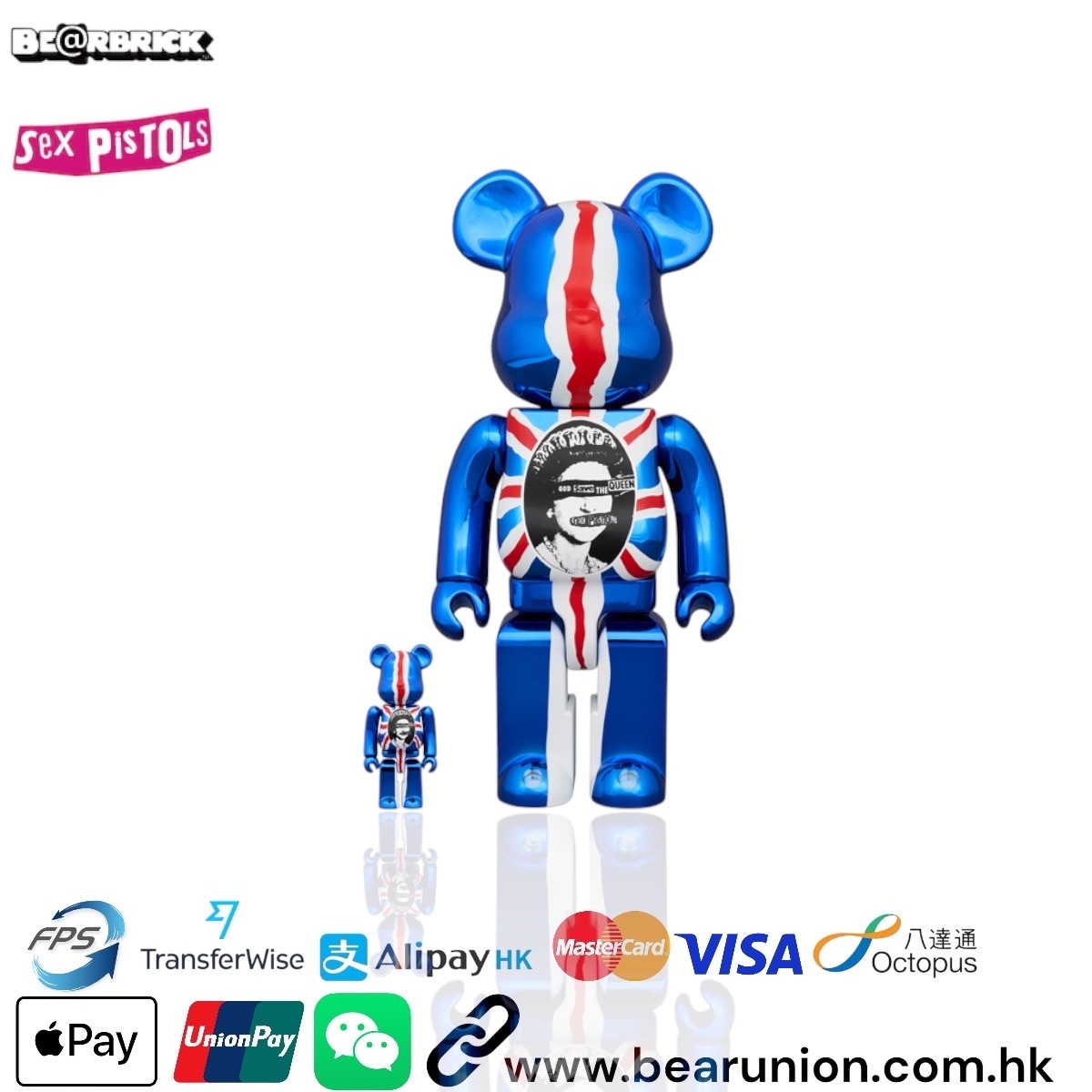 🎏預訂🎏 Bearbrick 400% 100% Sex PistolsGod Save The Queen Chrome