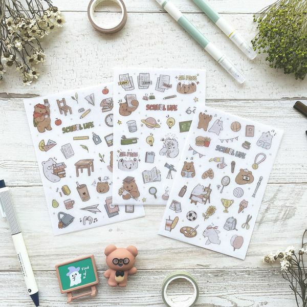 熊熊校園 3入感壓 轉印貼紙｜迪夢奇 Dimanche