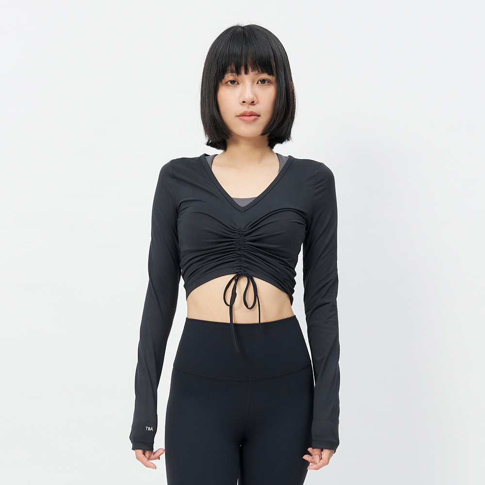 TBA Dream Twist Top 女 銀河黑 彈性 親膚 V領 短版 抽繩 長袖 TBAW214TP06-BK