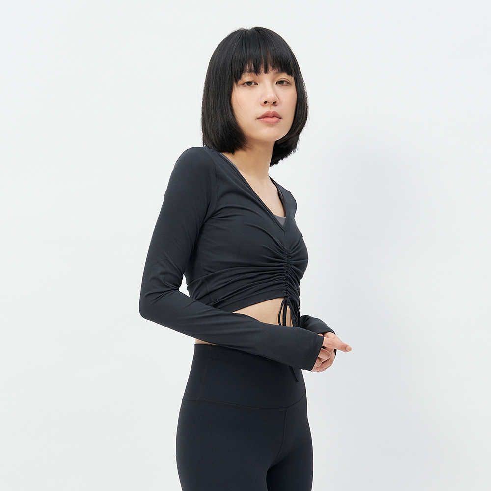 TBA Dream Twist Top 女 銀河黑 彈性 親膚 V領 短版 抽繩 長袖 TBAW214TP06-BK
