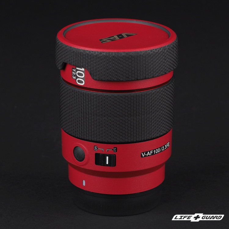 LIFE+GUARD SAMYANG V-AF 100mm T2.3 鏡頭貼膜側面展示圖，LIFE+GUARD 風格