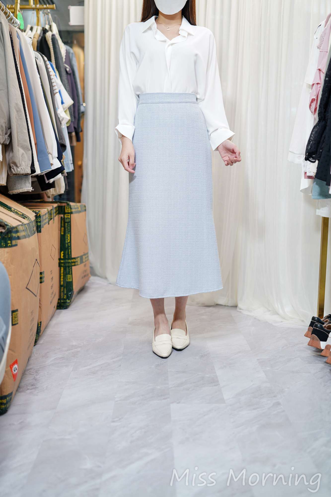 雪紡拼紗反領雪紡衫(14179)&中薄小香風魚尾裙(33823)