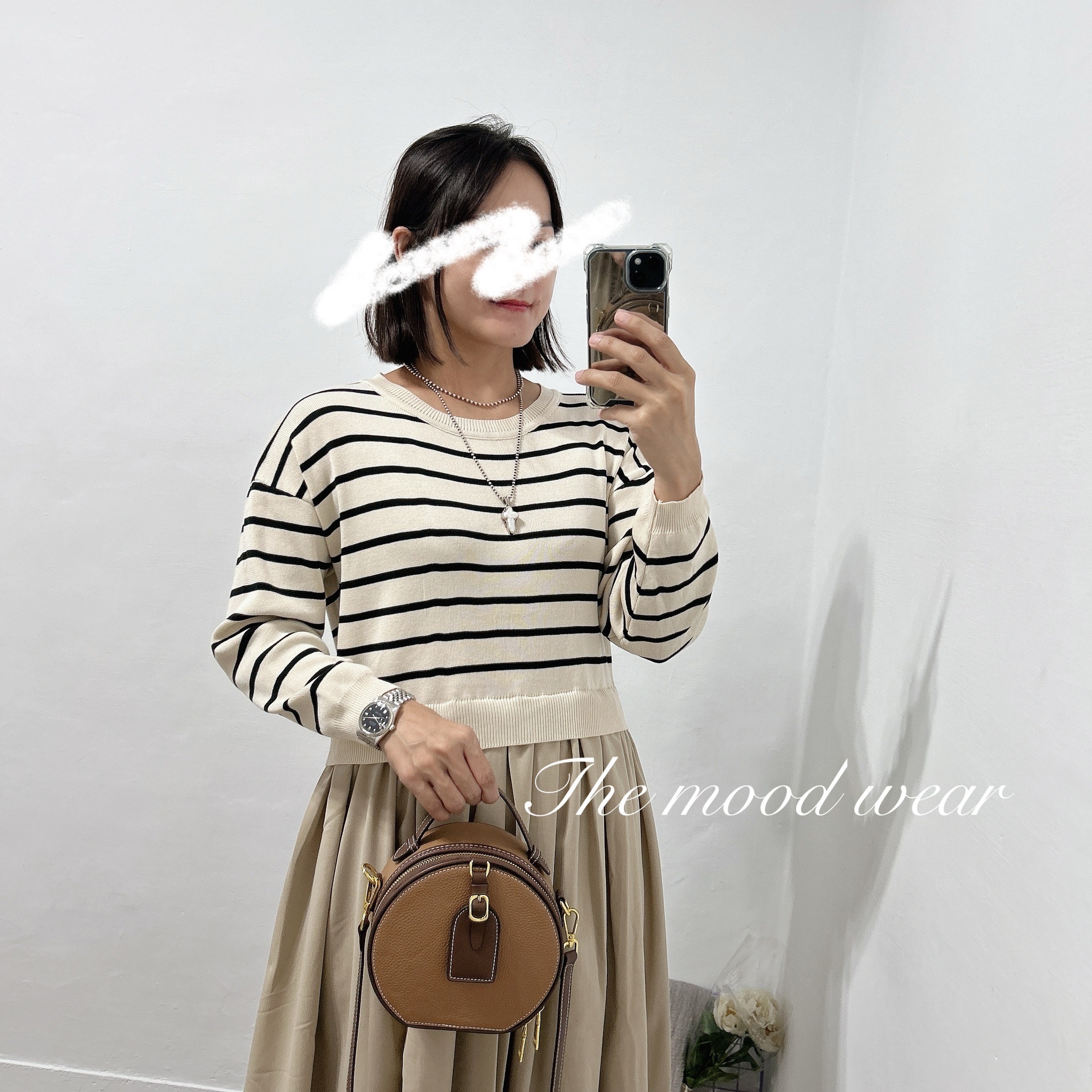 婚禮穿搭 自帶腰身拼接感針織洋裝(黑色/米色)