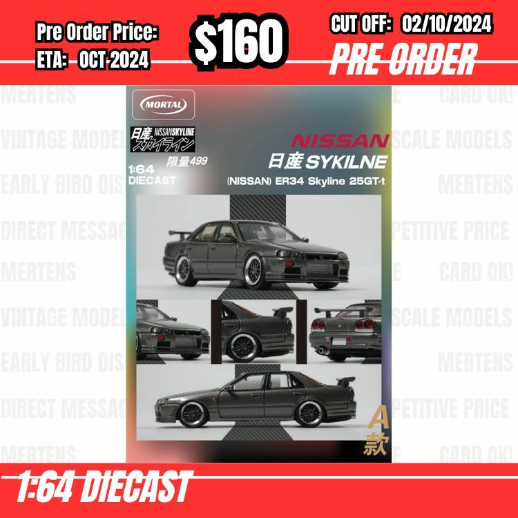 PO-$160 * Mortal * 1:64 Nissan Skyline ER34 25GT-Turbo Grey [OD01/10]