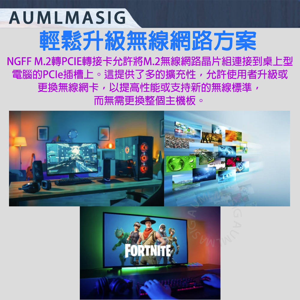 AUMLMASIG MA-M2WI6SN-L WI-FI 6 M.2無線網路模組轉PCI-E轉接卡--配雙天線 NGFF M.2 to PCIE wireless network card 適用:用家庭/工業/伺服器/辦公室/單機