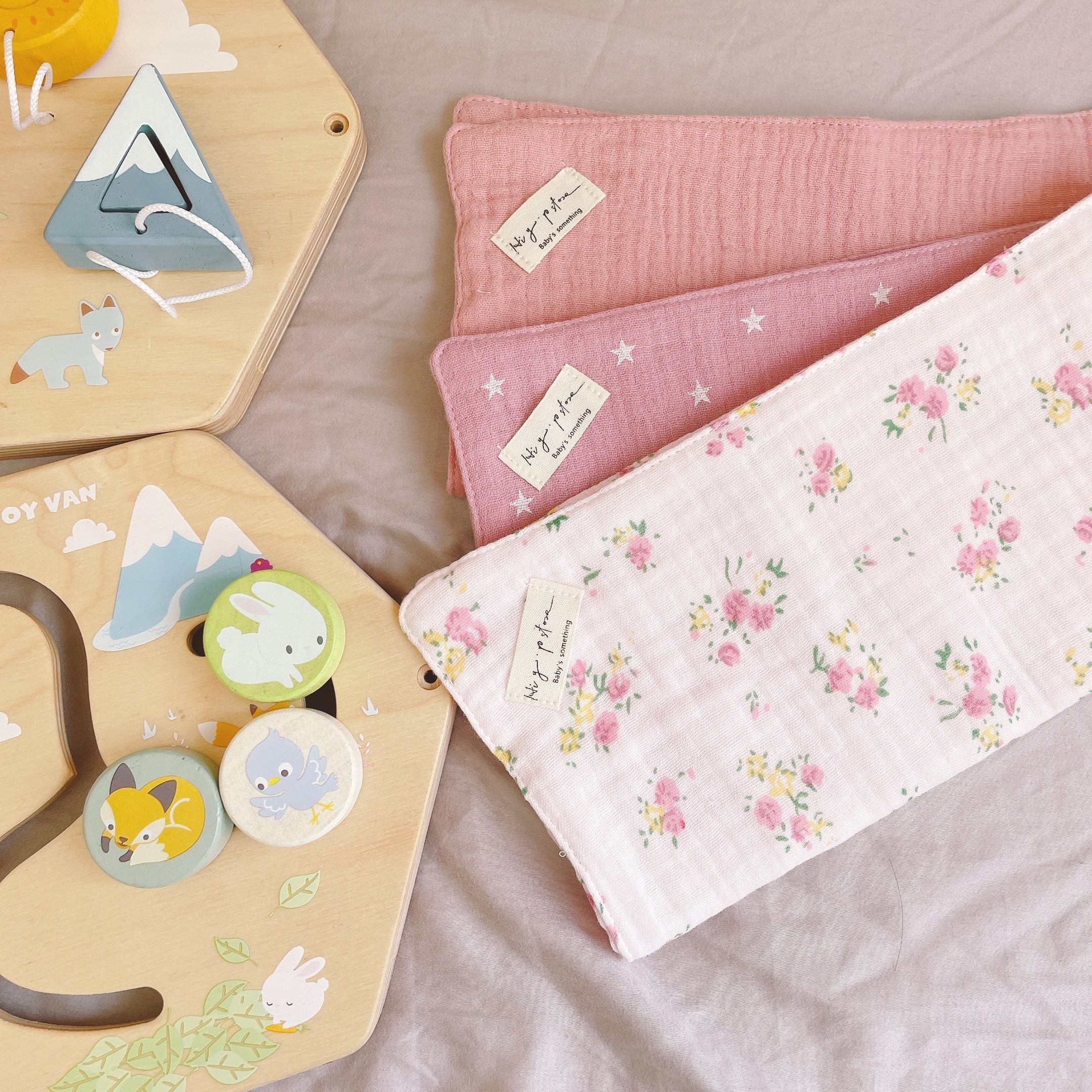 Hi Y.P store-手作六層紗紗布巾-星鑽粉花(3件組)