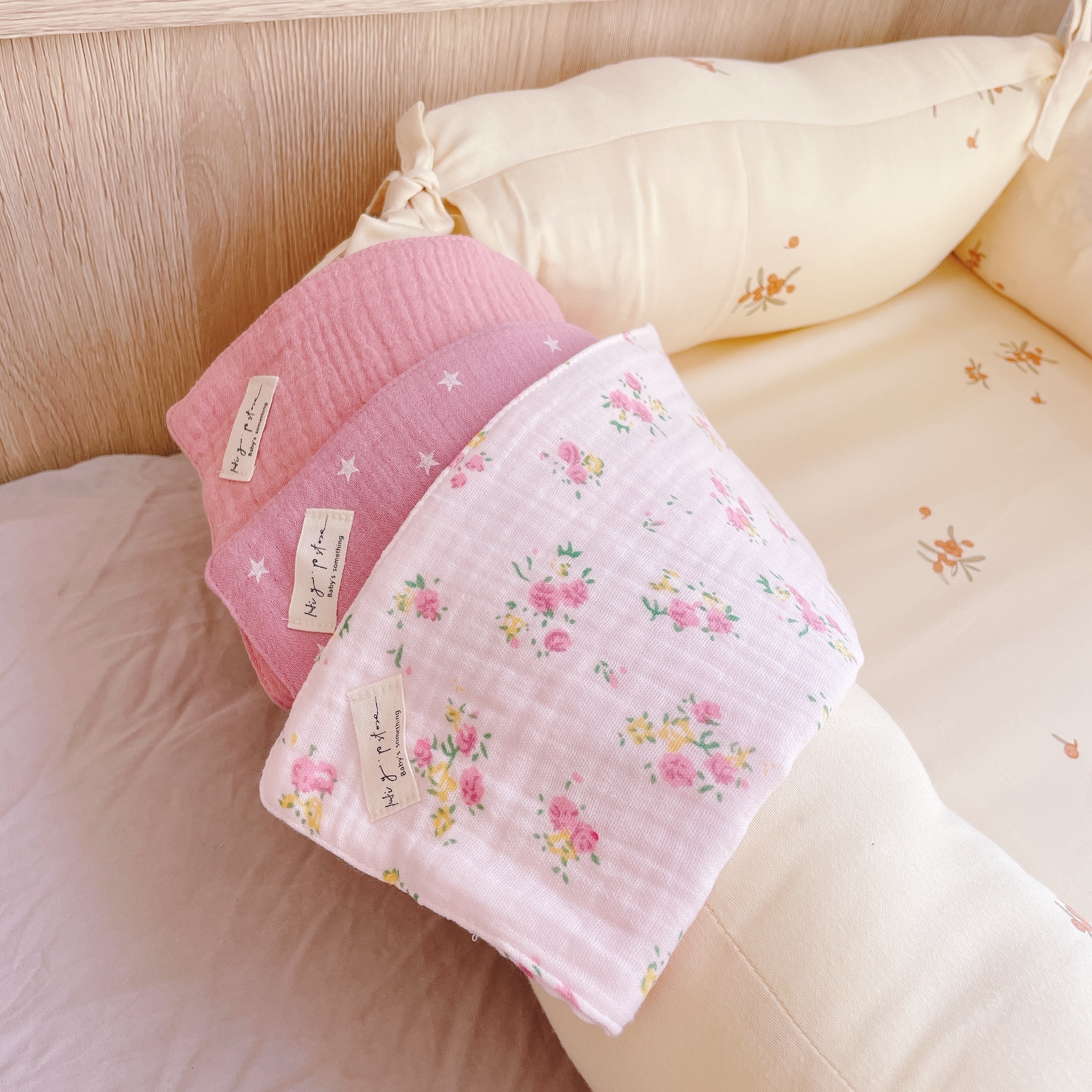 Hi Y.P store-手作六層紗紗布巾-星鑽粉花(3件組)