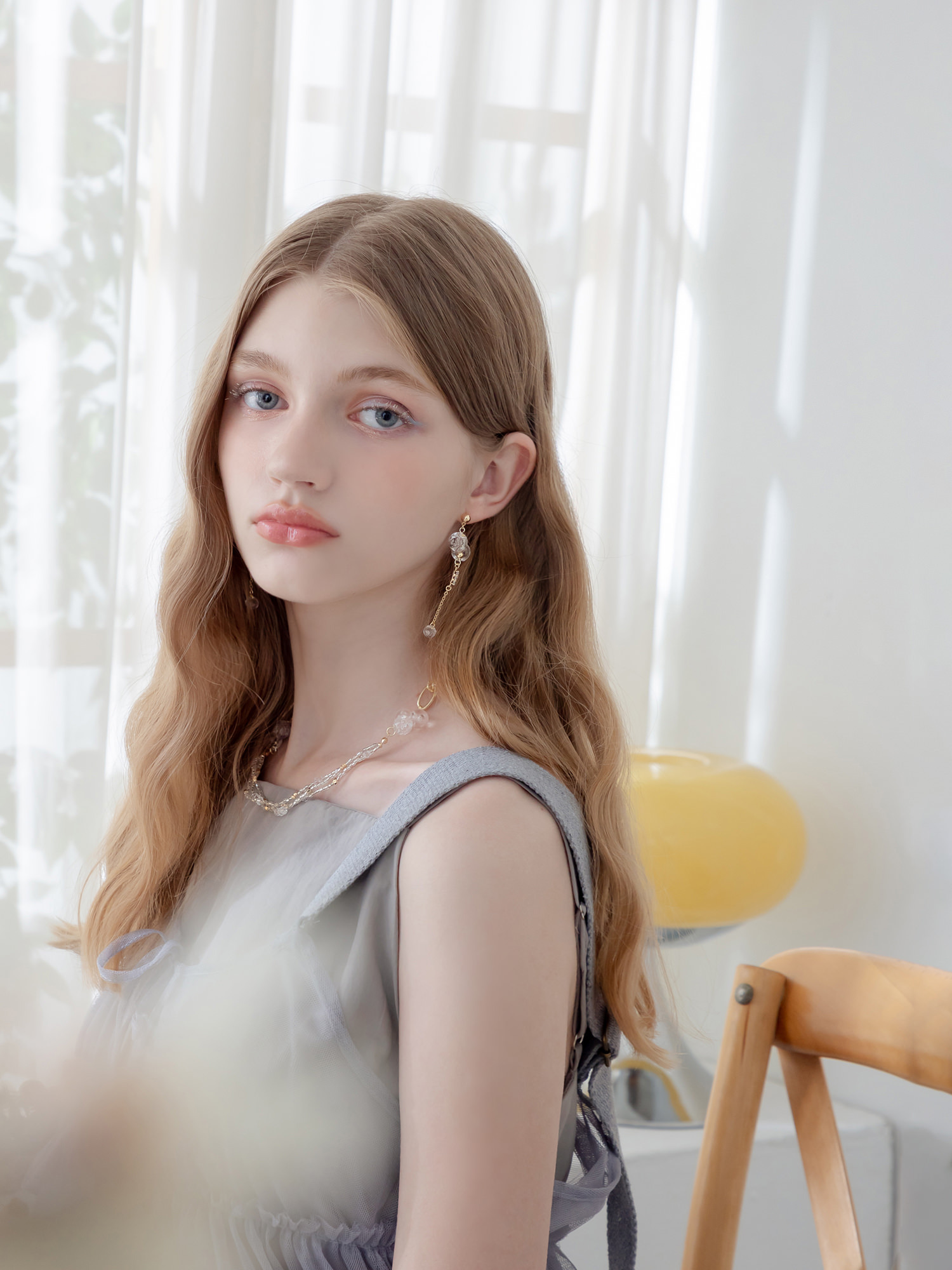 眼睛水汪汪。MUCHAT手作14KGP長方鋯石氣泡珠純銀針耳環