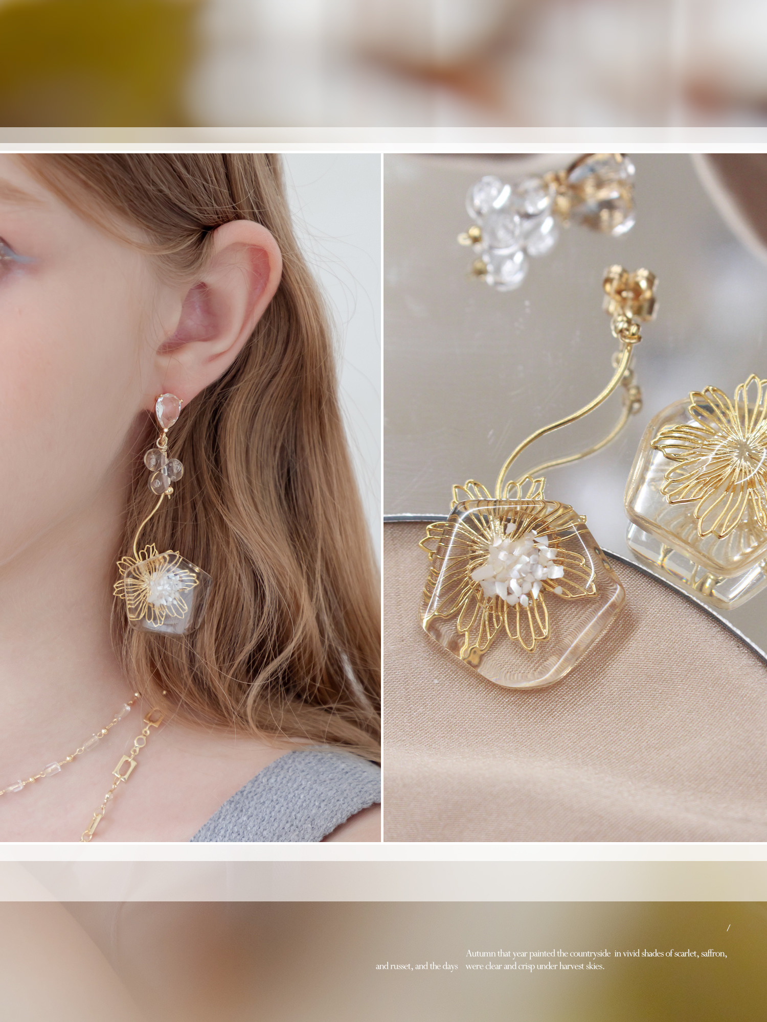 眼睛水汪汪。(2way)MUCHAT手作14+18KGP水晶氣泡珠花片純銀針耳環