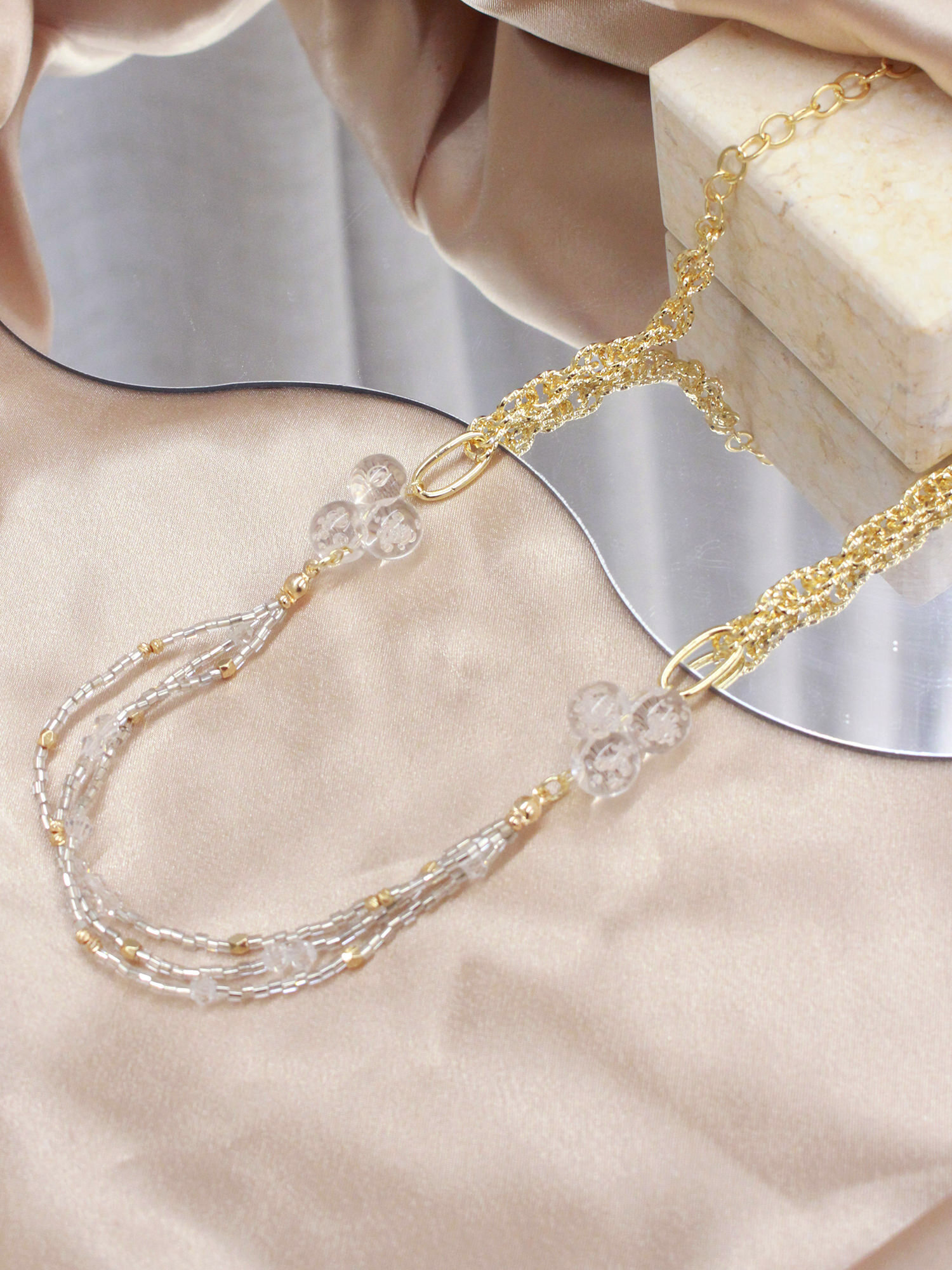 眼睛水汪汪。MUCHAT手作14+18KGP水晶扭結氣泡珠項鍊