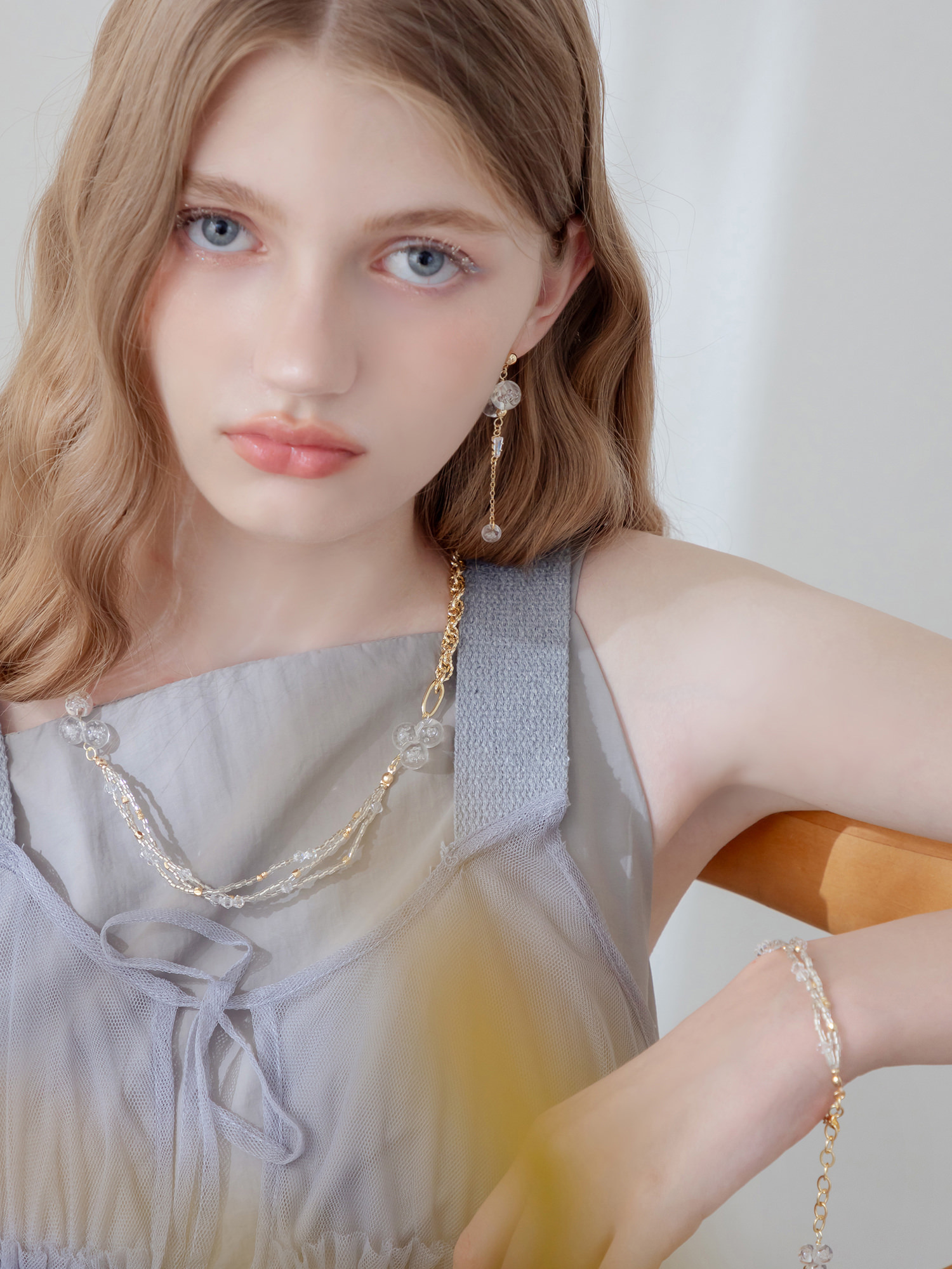 眼睛水汪汪。MUCHAT手作14+18KGP水晶扭結氣泡珠項鍊