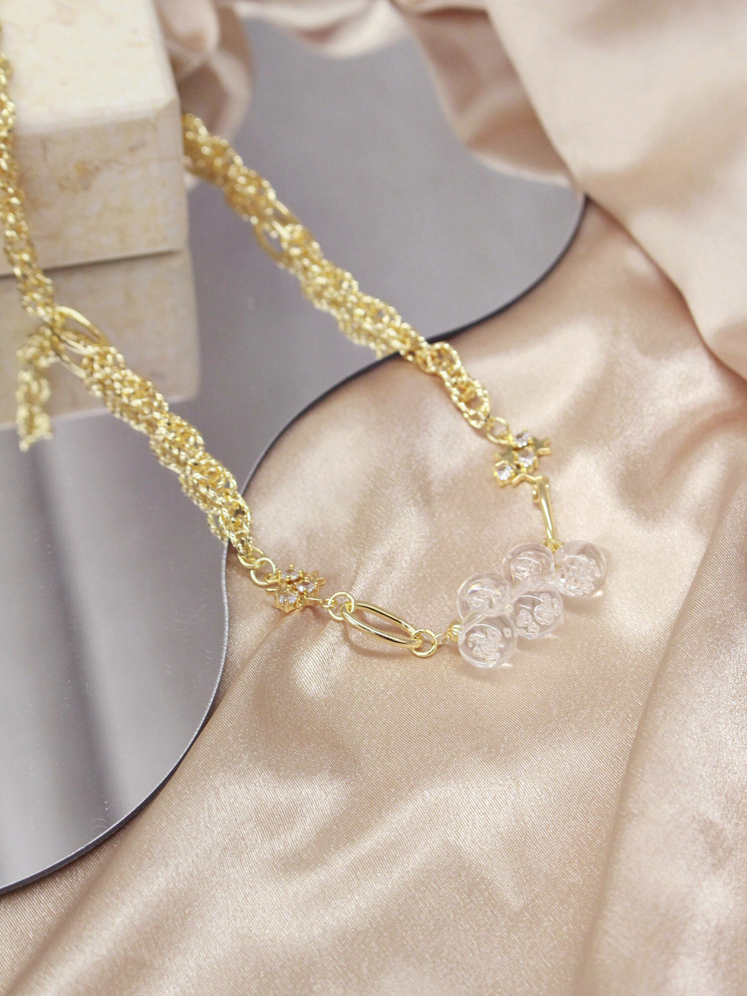 眼睛水汪汪。MUCHAT手作14KGP鋯石星星氣泡珠項鍊