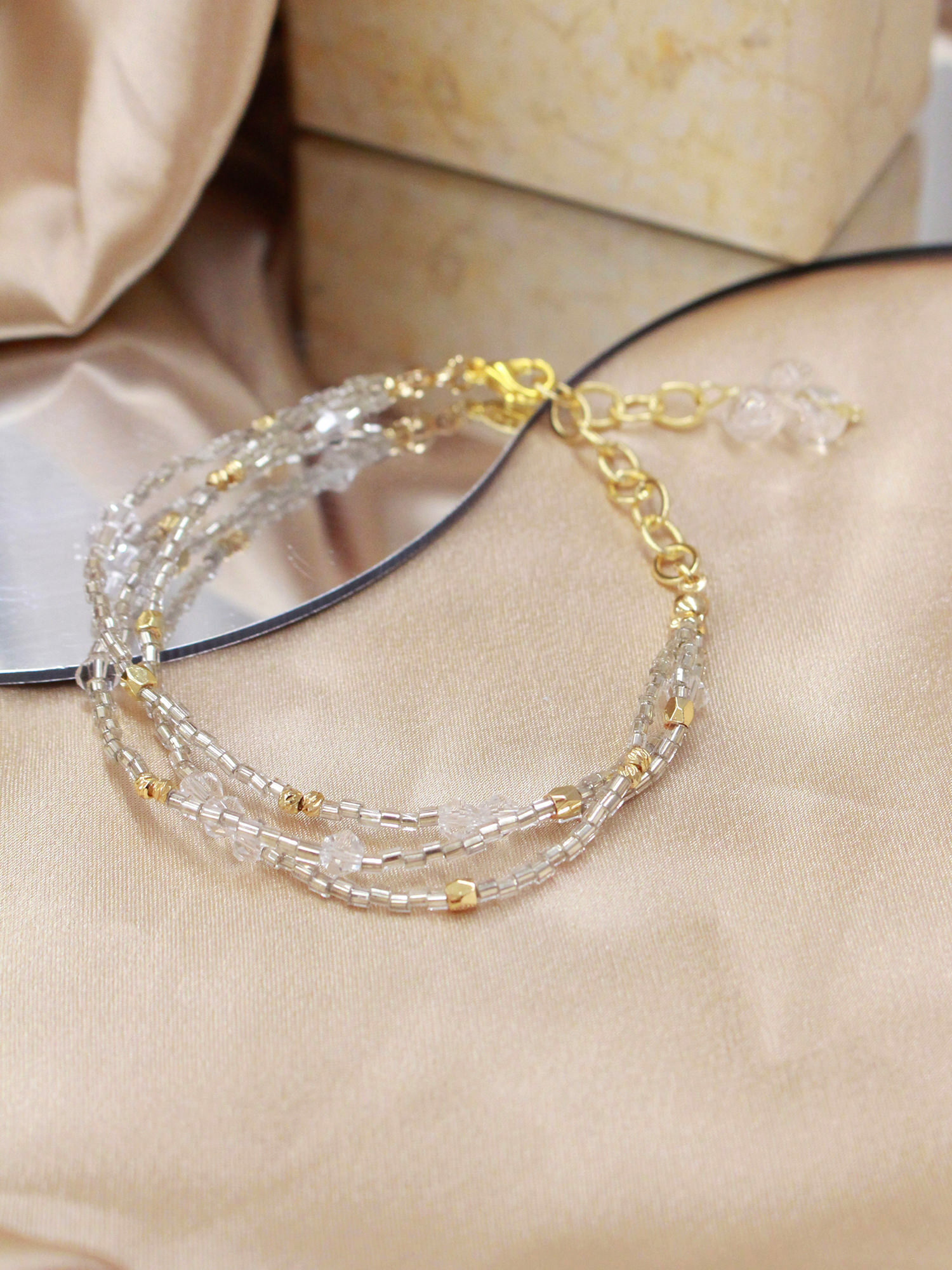 眼睛水汪汪。MUCHAT手作14KGP水晶串珠氣泡珠腳鍊