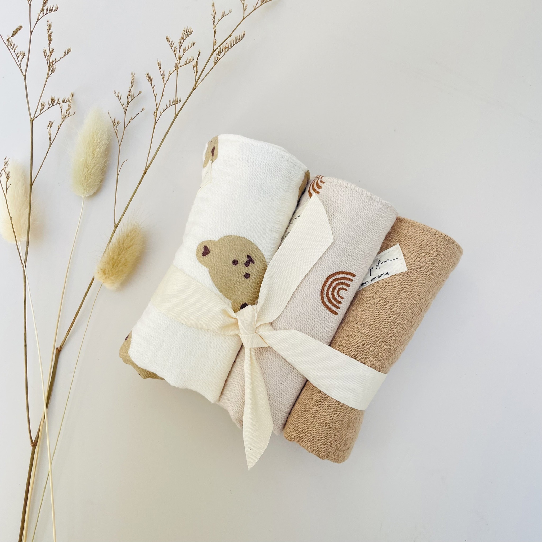 Hi Y.P store-手作六層紗紗布巾-卡其熊熊(3件組)