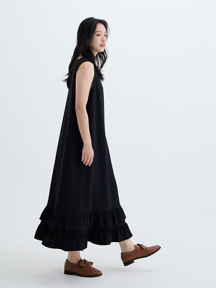 朵朵無袖背心連身洋裝-石黑