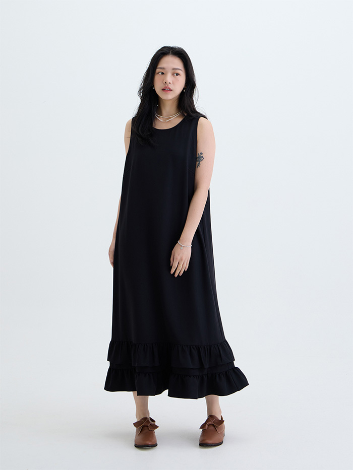 朵朵無袖背心連身洋裝-石黑