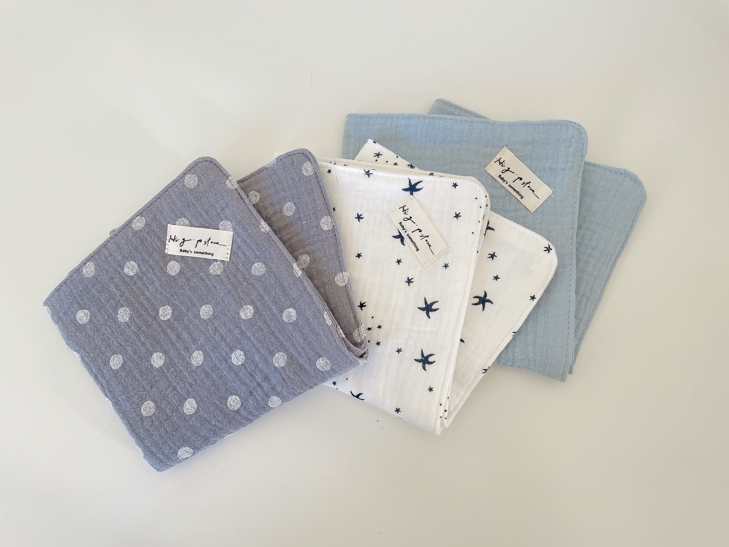 Hi Y.P store-手作六層紗紗布巾-灰藍系列(3件組)