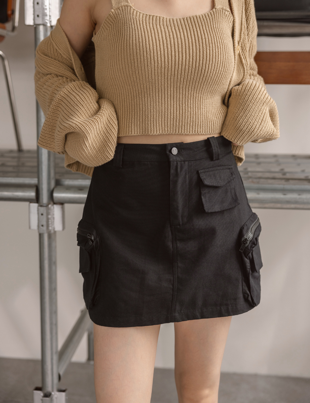 工裝口袋造型短裙（黑色/3尺寸）