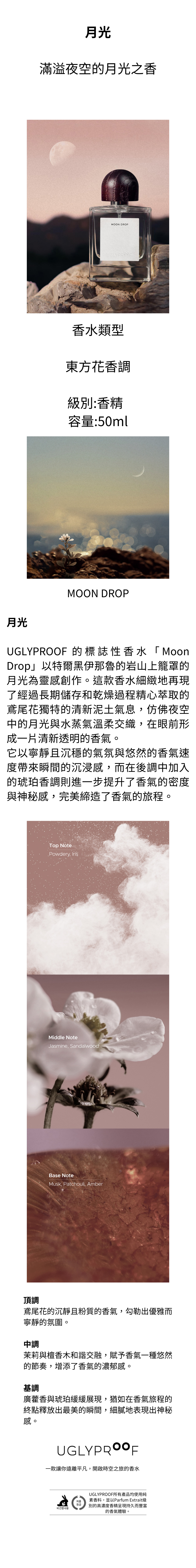月光香水瓶,設計優雅神秘,散發著柔和的花香與清新的果香,帶有輕盈的香調,如同月光下的夜晚,容量為50ml,適合追求夢幻與浪漫氣息的使用者。