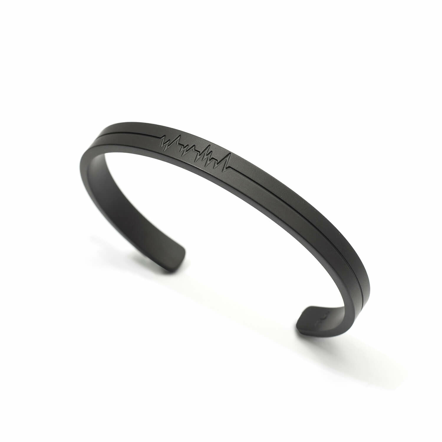 RECOVERY 心電圖C形手鐲 (霧黑)