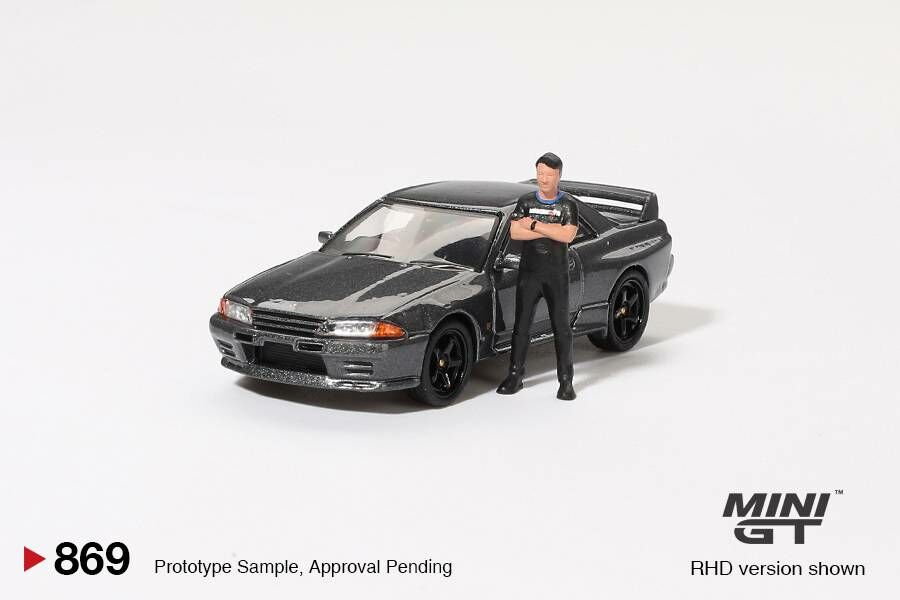 【預訂】Mini GT #869 Nissan Skyline GT-R (R32) Nismo Gunmetal  W/ Matsuda Figure  Tsugio Matsuda Collection