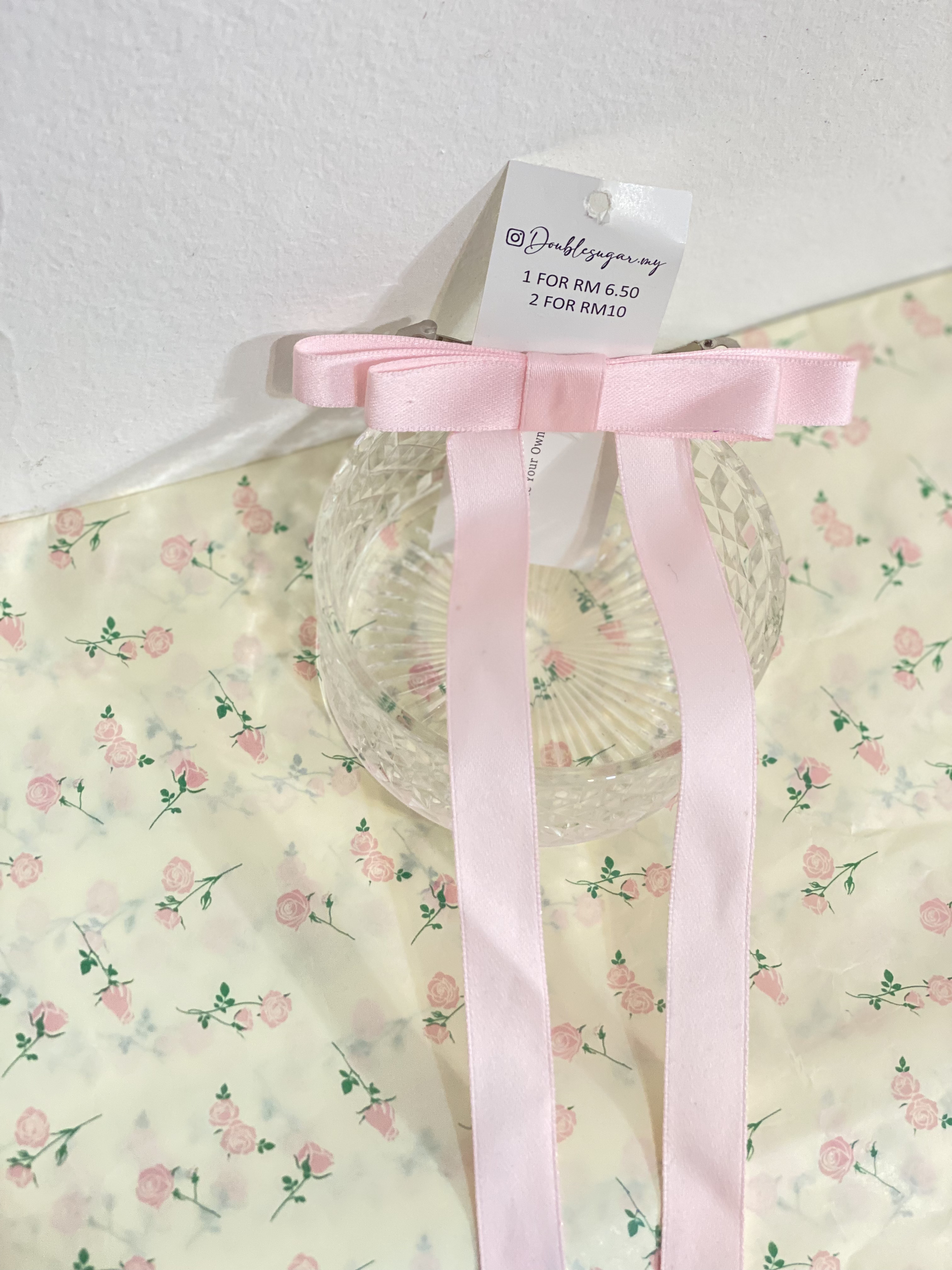 [2 FOR RM10] Pink Large Satin Bow Hair Clip