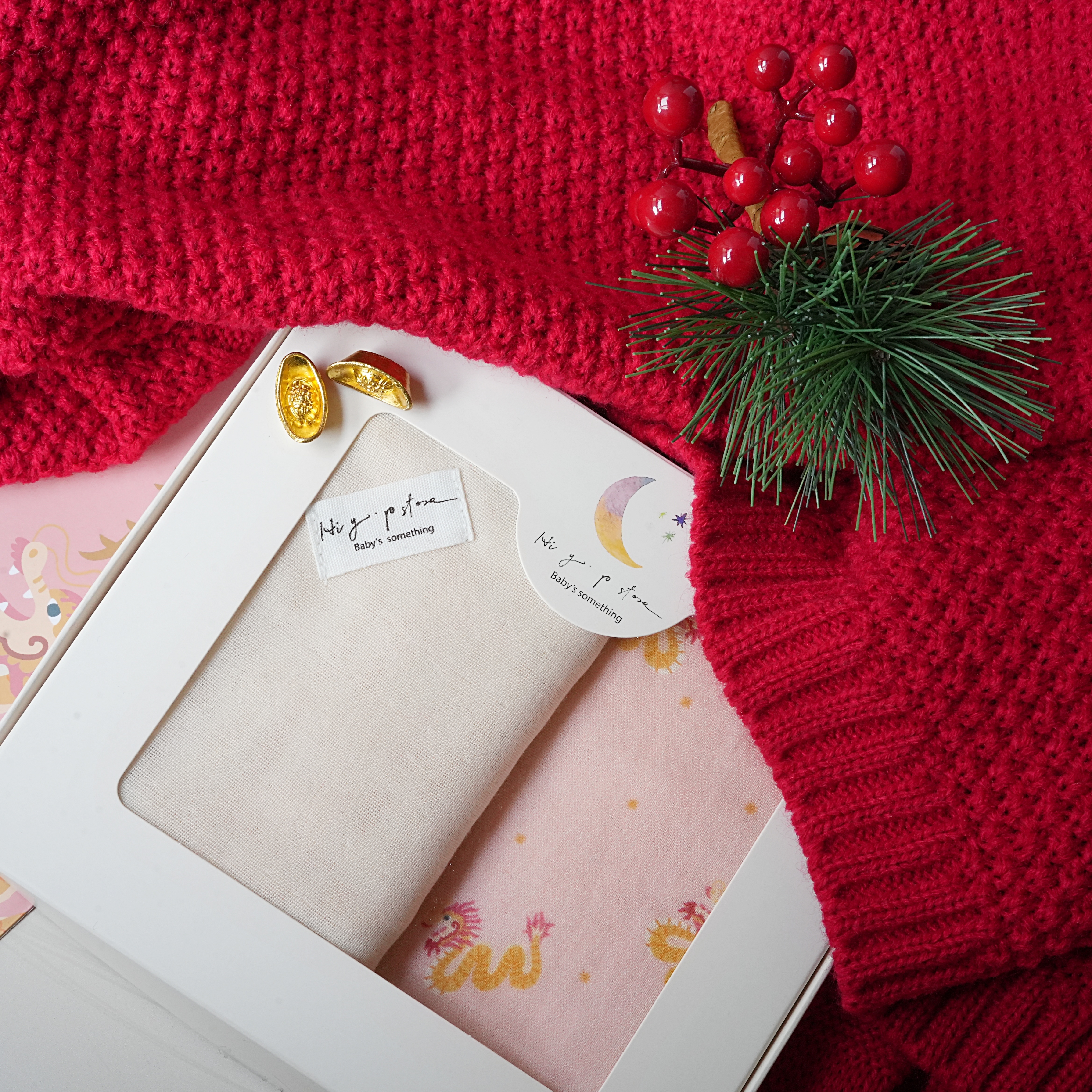 Hi Y.P store-手作六層紗紗布巾-獨家設計款-天天龍福氣（2件組)