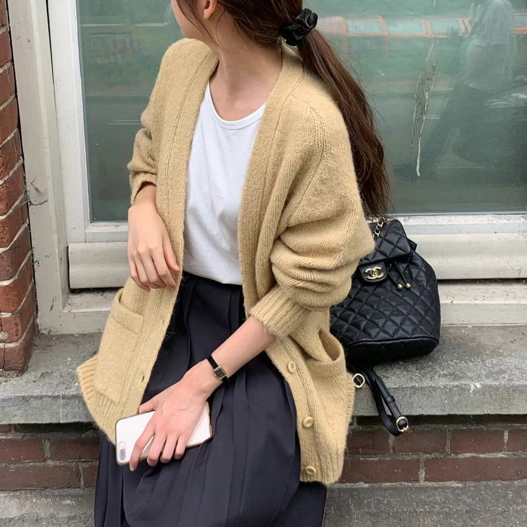 慵懶寬鬆針織外(復古黃)